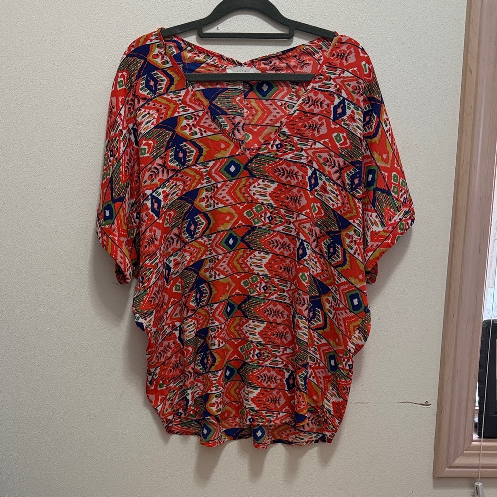 Lush Red and Blue Geometric Women's Tunic